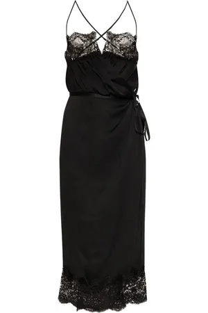Saint Laurent Vestido midi con detalle de encaje