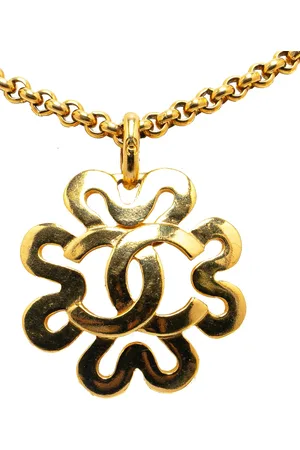 CHANEL Collar Gold Plated CC Flower Pendant 1995
