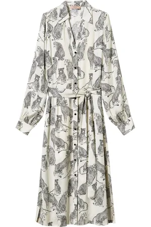 Twin-Set Vestido camisero midi con estampado de jaguar