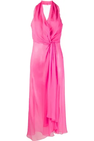 Alberta Ferretti Top de seda con cuello halter y nudo
