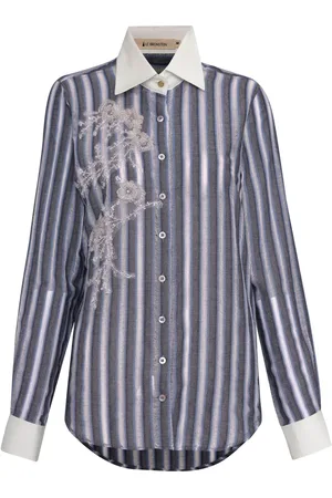 Lethicia Bronstein Camisa con motivo de rayas y aplique de encaje