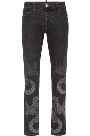 Philipp Plein Jeans rectos con dragón estampado