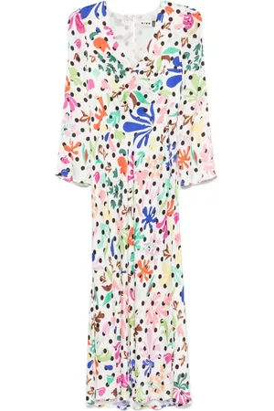 RIXO London Vestido largo con estampado de lunares y floral