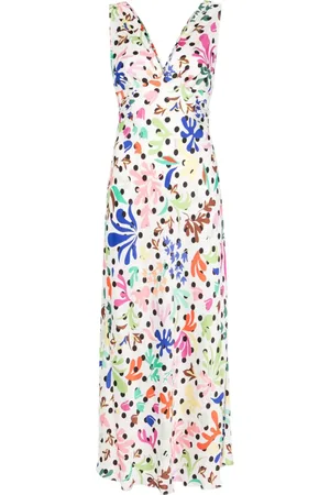 RIXO London Vestido largo con estampado de lunares y floral