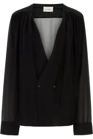 Saint Laurent Blusa de seda con cuello en V