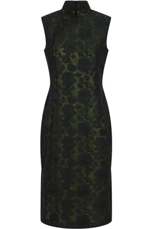 SHANGHAI TANG Vestido de seda qipao con encaje floral