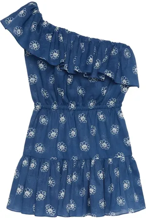 Gucci Vestido con un hombro descubierto y estampado de margaritas
