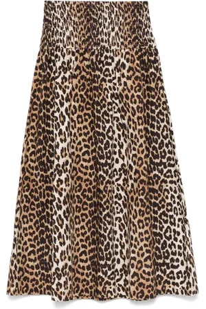 Ganni Falda midi con estampado de leopardo