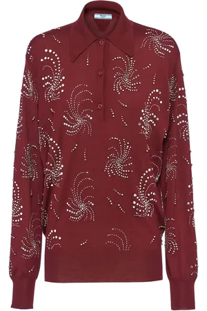 Prada Playera tipo polo de cachemira con detalles de cristal