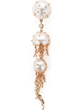 Bibi van der Velden Arete Jellyfish en oro blanco y rosa de 18kt con diamantes y perla