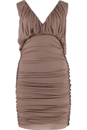 Saint Laurent Vestido corto con diseño fruncido y cuello en V