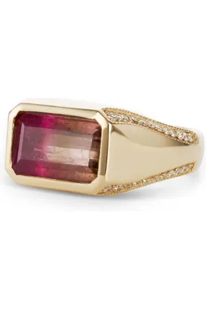 JACQUIE AICHE Anillo en oro amarillo de 14kt con diamantes y turmalina