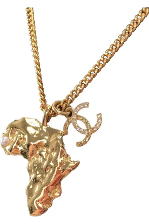CHANEL Collar Gold Plated CC Faux Pearl and Africa Pendant 2023