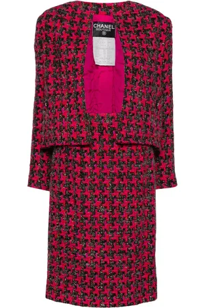 CHANEL Traje de falda con motivo pied de poule 1990