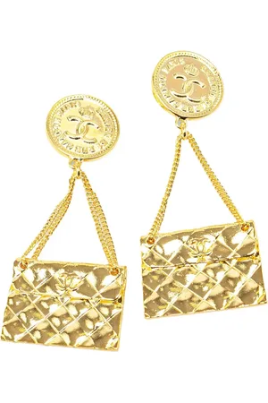 CHANEL Aretes Gold Plated CC 2.55 Flap Bag Clip On 1995