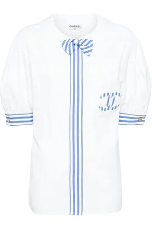 CHANEL Camisa con motivo de rayas verticales 1990