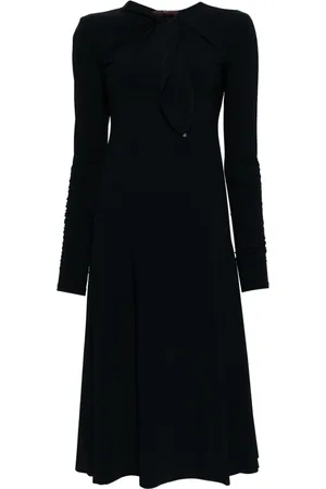 High Vestido midi manga larga con moño en el cuello