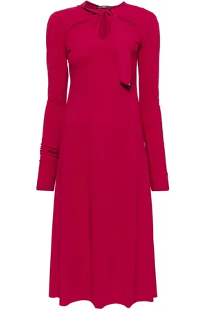 High Vestido midi manga larga con moño en el cuello