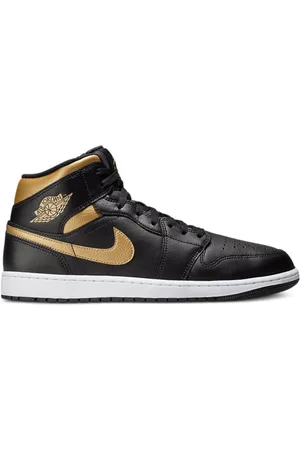 Jordan Tenis Air 1 Mid Black/White/Metallic Gold