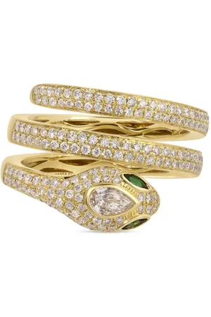Anita Anillo Snake Coil en oro amarillo de 18kt con diamante y tsavorita