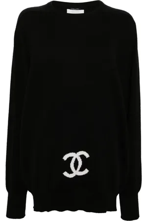 CHANEL Suéter de cachemira con logo CC en intarsia 1994