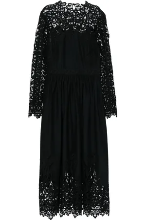 ULLA JOHNSON Vestido largo con ribete de encaje
