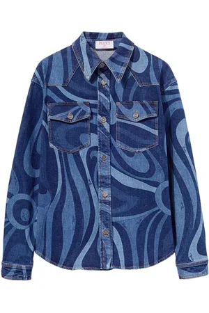 Puccini Camisa de mezclilla con estampado Marmo