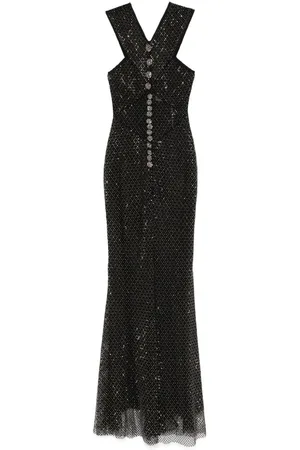 Self-Portrait Vestido midi de malla con detalles de strass