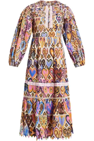 Farm Rio Vestido midi corazones estampados