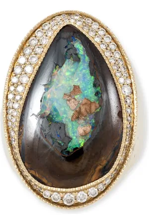 JACQUIE AICHE Anillo Freeform Koroit en oro amarillo de 14kt con diamantes y ópalo