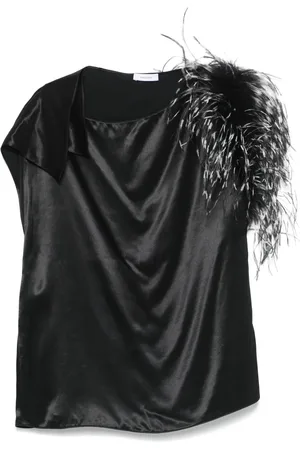 Salvatore Ferragamo Top asimétrico con ribete de pluma