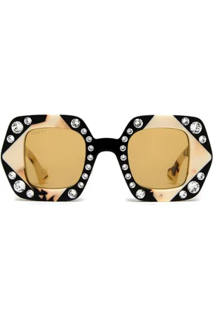 Gucci Lentes de sol con armazón cuadrada y detalles de cristal