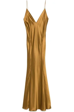 Saint Laurent Vestido largo de seda con cuello en V