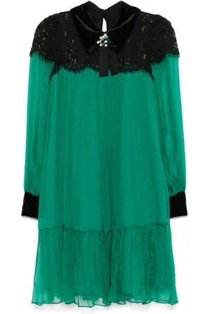 NISSA Vestido midi de seda con paneles de encaje