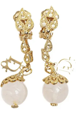 Dior Aretes 21th Century Gold Plated Rhinestone Logo Drop Clip On