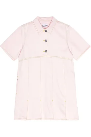 Ganni Vestido corto de mezclilla con dobladillo plisado