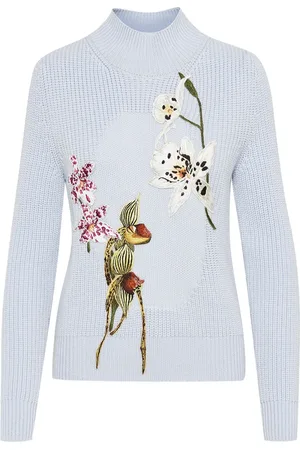 Oscar de la Renta Suéter Orchid Embroidered Portrait