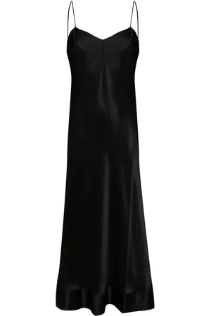 CARINE GILSON Vestido largo de seda con cuello en V