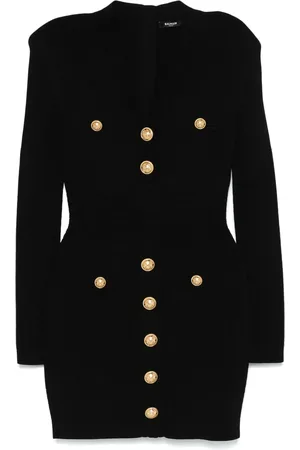 Balmain Vestido corto tejido con detalle de botones