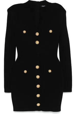 Balmain Vestido corto tejido con detalle de botones