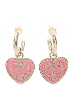 CHANEL Arracadas en forma de corazón con logo CC 1986-1988