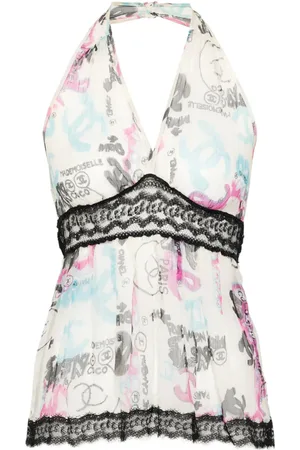 CHANEL Top de seda con graffiti