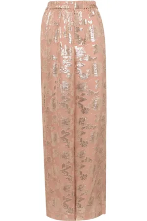 BIYAN Pantalones acampanados con motivo floral en jacquard