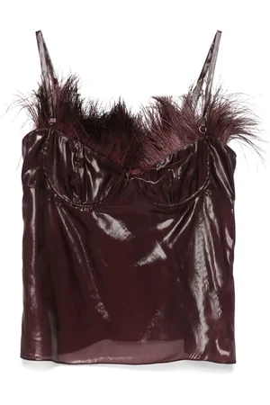 Salvatore Ferragamo Top de organza con detalle de plumas