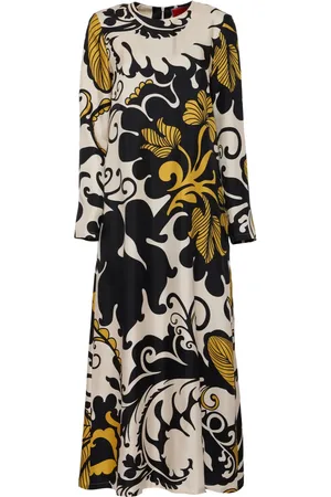La DoubleJ Vestido midi de seda con estampado gráfico