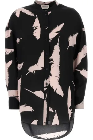 Alexander McQueen Camisa de seda con plumas estampadas