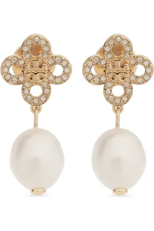Tory Burch Arracadas con dije de perla
