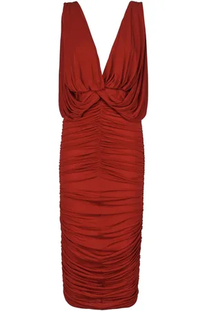 MAGDA BUTRYM Vestido midi fruncido con cuello en V