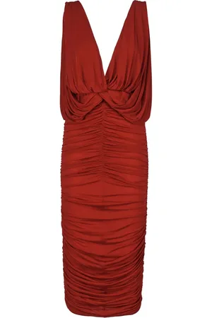 MAGDA BUTRYM Vestido midi fruncido con cuello en V
