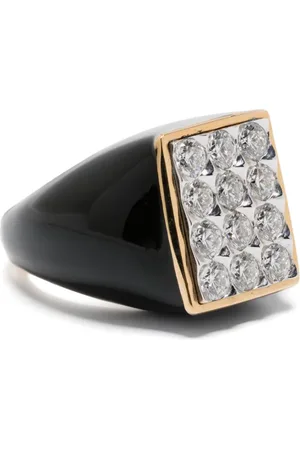Ilaria Icardi Anillo de sello Tuxedo en oro amarillo de 18kt con diamantes